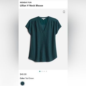 Fun 2 fun, blouse, green w/white polka dots, v neck, size 2x, stitch fix